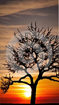 Sunset Silhouette of a Lone Tree illustration Artificial intelligence artwork generated