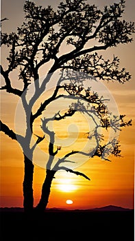 Sunset Silhouette of a Lone Tree illustration Artificial intelligence artwork generated
