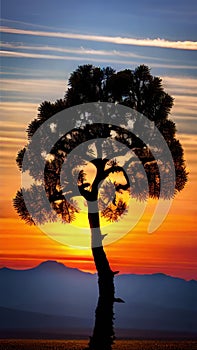 Sunset Silhouette of a Lone Tree illustration Artificial intelligence artwork generated