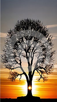 Sunset Silhouette of a Lone Tree illustration Artificial intelligence artwork generated