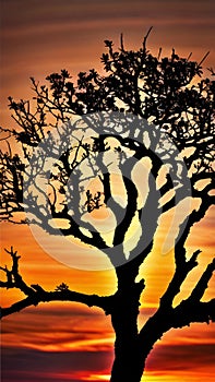 Sunset Silhouette of a Lone Tree illustration Artificial intelligence artwork generated