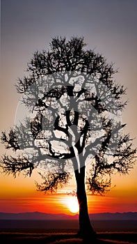 Sunset Silhouette of a Lone Tree illustration Artificial intelligence artwork generated