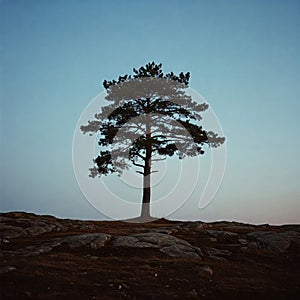 Sunset Silhouette of a Single Tall Tree photo