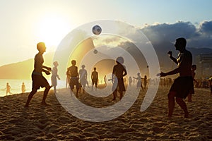 Sunset Silhouettes Playing Altinho Futebol Beach Football Brazil