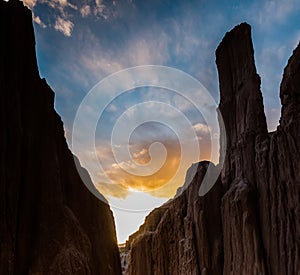 Sunset On The Siltstone Towers Of The Moon Caves Formation