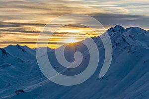 Sunset in ski resort Serfaus Fiss Ladis in Austria