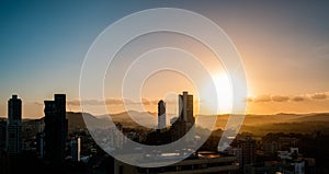 Sunset sky above Panama City - cityscape panorama view