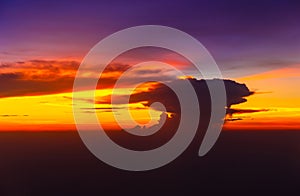 Sunset sky airplane view out of the window, Travel and Holiday vacation background concept
