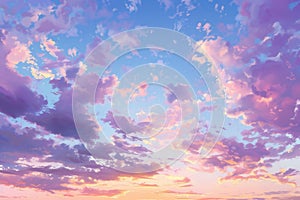 Sunset sky background with tiny clouds,   rendering illustration