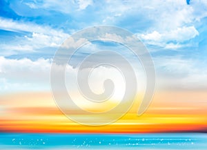 Sunset sky background with transparent clouds and sea.