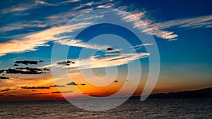 Sunset sky. Cirrocumulus and cirrostratus clouds during sunset. Beautiful dramatic sunset sky background.