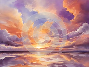 A sunset sky with clouds illustration for decoration. AI-Generated