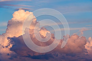 Sunset sky cloudscape cumulus cumulonimbus cloud weather heaven cloudy air thunderstorm fluffy climate overcast flying high blue