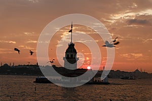 Sunset sky in Istanbul, Turkey KIZ KULESI - USKUDAR