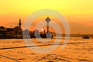 Sunset sky in Istanbul, Turkey KIZ KULESI - USKUDAR
