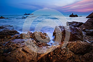 Sunset sky at laem chabang coast in chonburi eastern of thailand