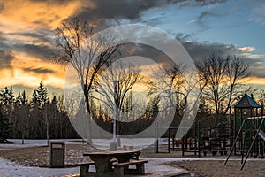 Sunset sky landscape at Westridge residential neighbourhood Edmonton, Alberta, Canada