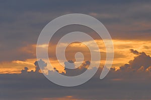 Sunset sky orange yellow clouds background nature in the evening landscape