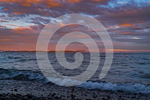 Sunset Sky Over British Columbia Ocean Waves