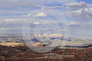 Sunset sky over Bryce Canyon National Park, Utah, United States. Scenic colorful wide panorama