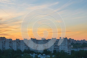 Sunset sky over the buildings in town