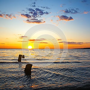 Sunset sky over sea at dusk