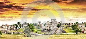 Sunset sky over Tulum Mayan Ruins - Mexico