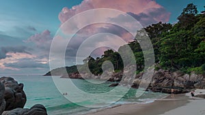 Sunset sky phuket island freedom beach panorama 4k time lapse thailand