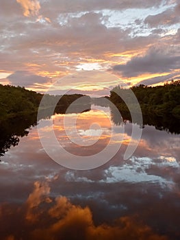 Sunset and sky reflexing on water