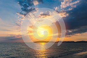 Sunset sky at sea beach.