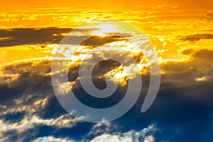 Sunset sky with sunset clouds and sun rays