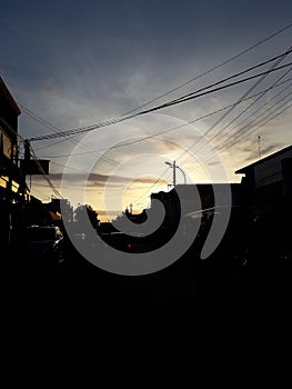Sunset sky during traffic jam