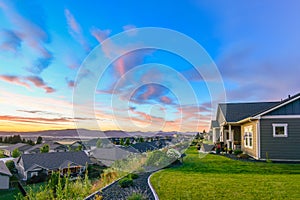 Sunset sky and view from an American subdivision