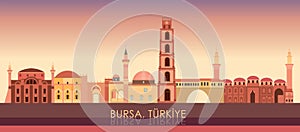 Sunset Skyline panorama of city of Bursa, Turkiye