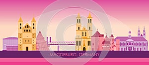 Sunset Skyline panorama of city of Magdeburg, Germany