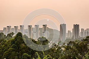 Sunset and skylines in Longgang, Shenzhen, China