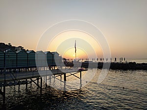Sunset on Sorrento bay in Naples