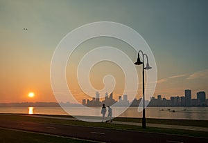 Sunset on the South Perth foreshore looking towards Perth City
