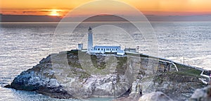 Sunset at south stack lighthouse on Anglesey in Wales