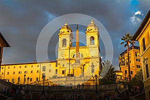 Sunset in The Spanish Steps in Rome Italy