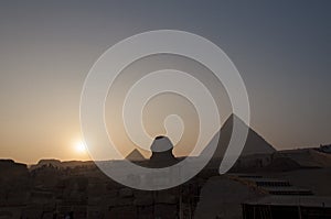 Sunset at The Sphinx and The Great Pyramids of Egypt