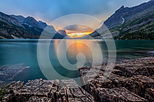 Sunset at St. Mary Lake, Glacier national park, MT