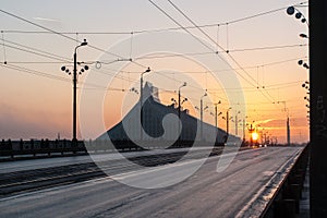 Sunset on the Stone bridge Akmens tilts in Riga photo