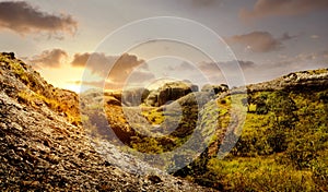 Sunset on the stones of puango adongo, africa angola