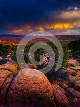 Sunset Storms Over Arches National Park Utah