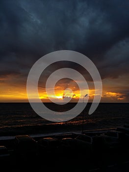 Sunset and stormy sky over the Black Sea, Sarpi Georgia banner background wallpaper