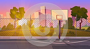 Sunset street basketball court cartoon background