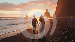 Sunset Stroll by Couple on a Secluded Beach