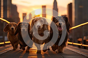 Sunset stroll a group of dachshund dogs in New York City