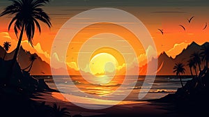 Sunset on summer beach background vector illustration